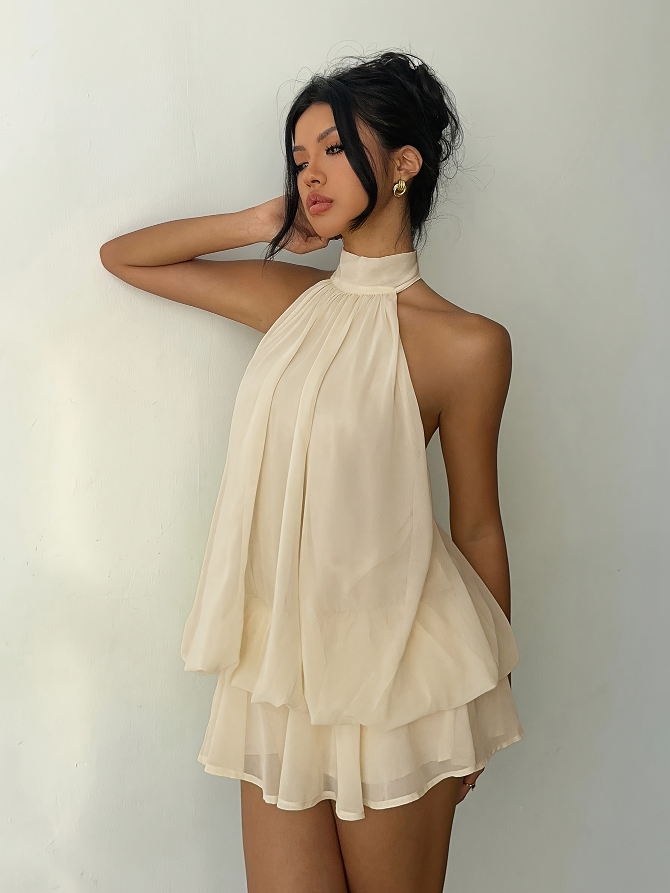 womens elegant fashionable light yellow backless tie mini - Temu Mauritius