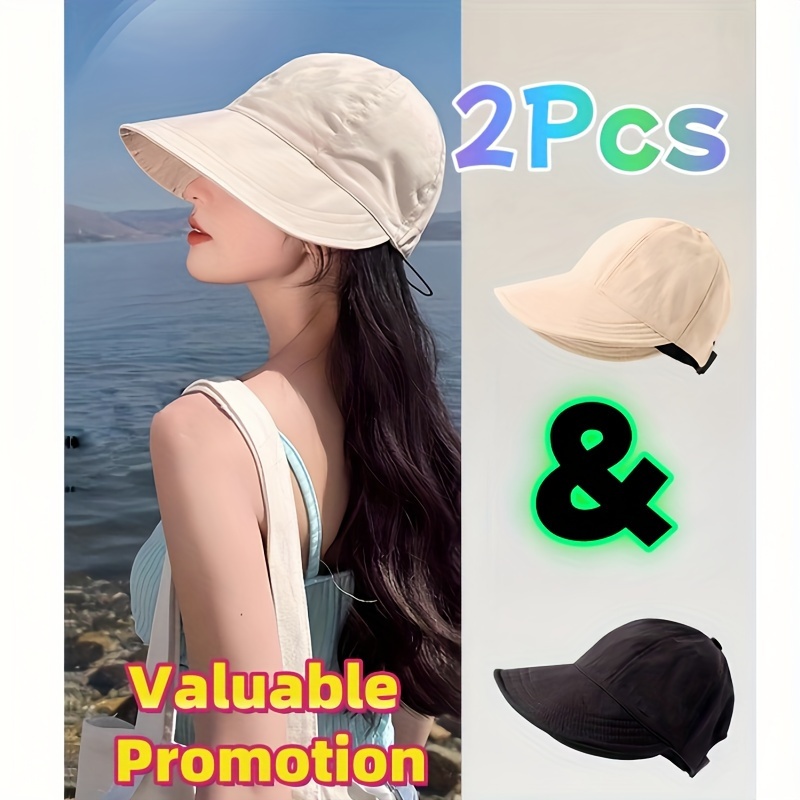 

2 Pcs (& ) Womens Sun Hatwide Sun Hat Uv Women's Summer Cap Wig Sun Hat Extensionshat Wig Upf 50+ Hat Wig $traight Upf 50+