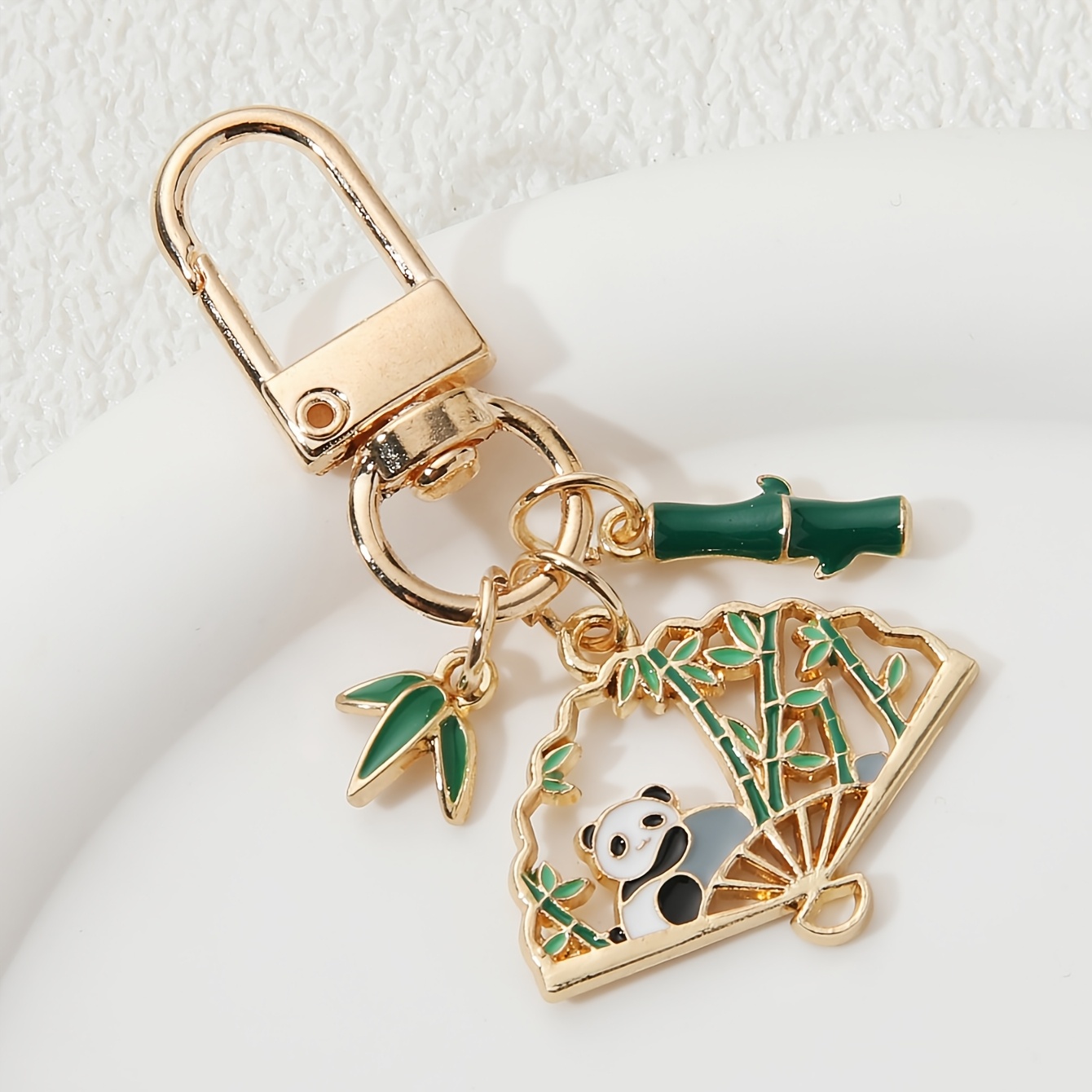 TEMU 1pc Pretty Bamboo Leaves Cute Diamond Inlaid Panda Enamel Phone Bag Decoration For Handmade Good Gift