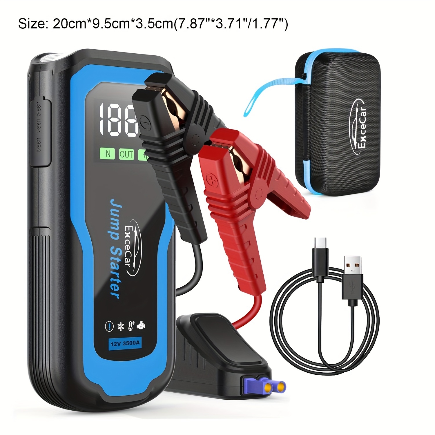 

3500a Car Jump Starter, Portable Safe Jump Starter Power Pack (up To 10.0l Gas And 10.0l Engines), 12v Lithium Battery Starter Car Jumper With 2.5'' Lcd Display And Quick Charge.