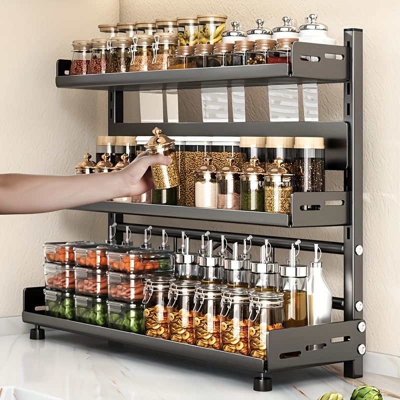 1pc steel multi tier spice rack for kitchen countertop versatile layered shelving for organized spice storage suitable for home kitchen and restaurant details 1