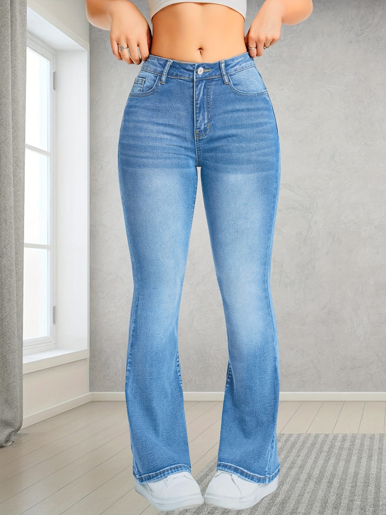 Jeans De Cintura Alta Para Mujer , Elástica Ligera Suelta 2023 , Nuevo  Bordado De Nueve Puntos , Rábano , Pantalones Casuales , Agujero Haren