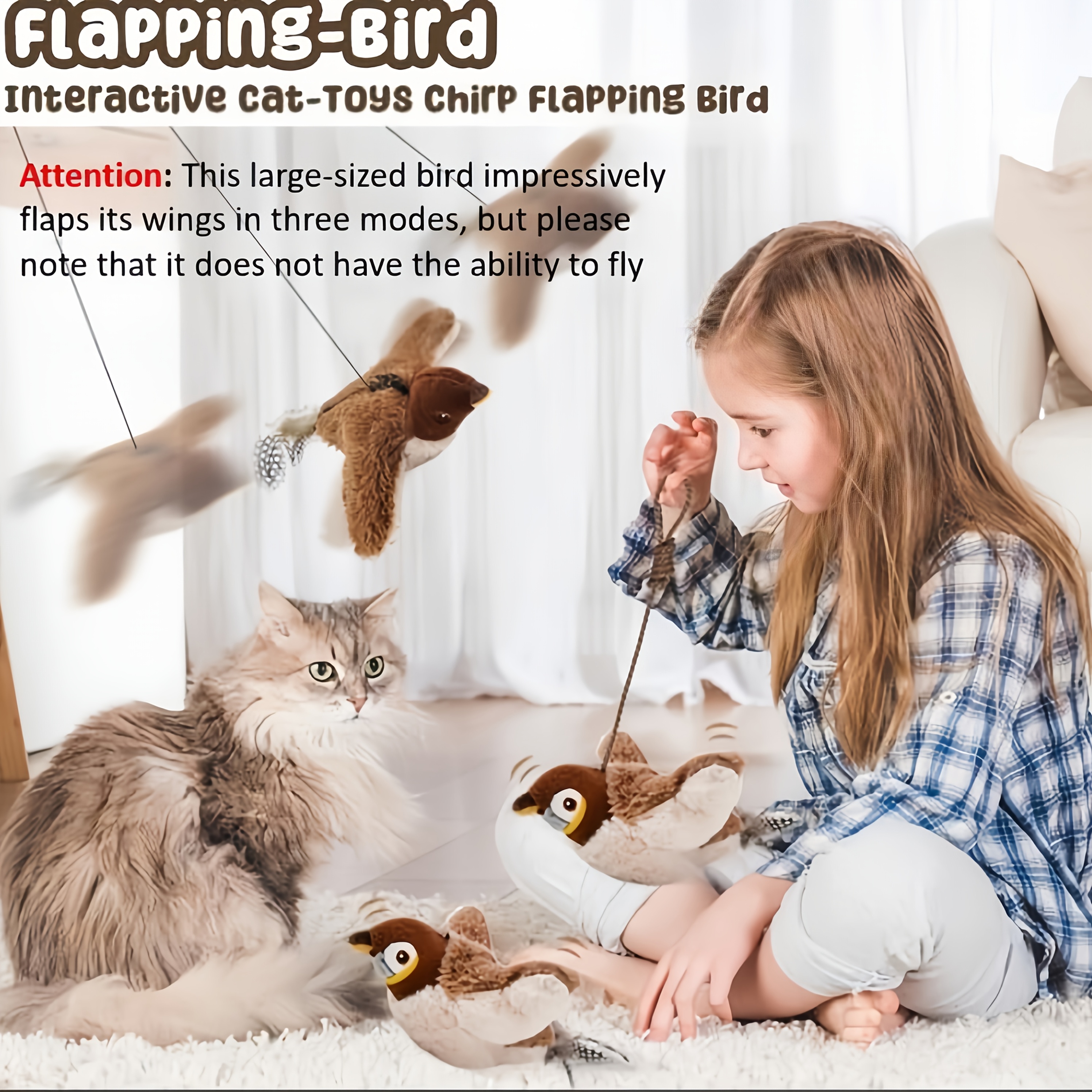 Juguete Interactivo Para Gatos Con Pájaro Aleteante – Se Mueve Y Hace Sonidos, Recargable Por USB, Ideal Para Estimular Al Gato