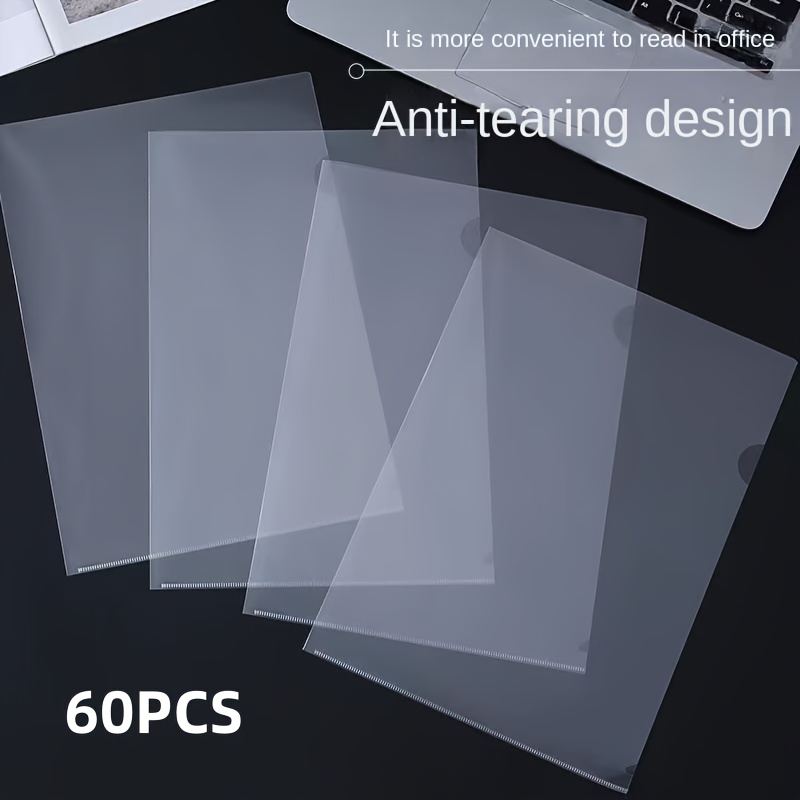 10pcs/60pcs A4 Single Sheet Plastic L-shaped Transparent Pp File Folders, Office Supplies, Document Protectors, Organizing Folders