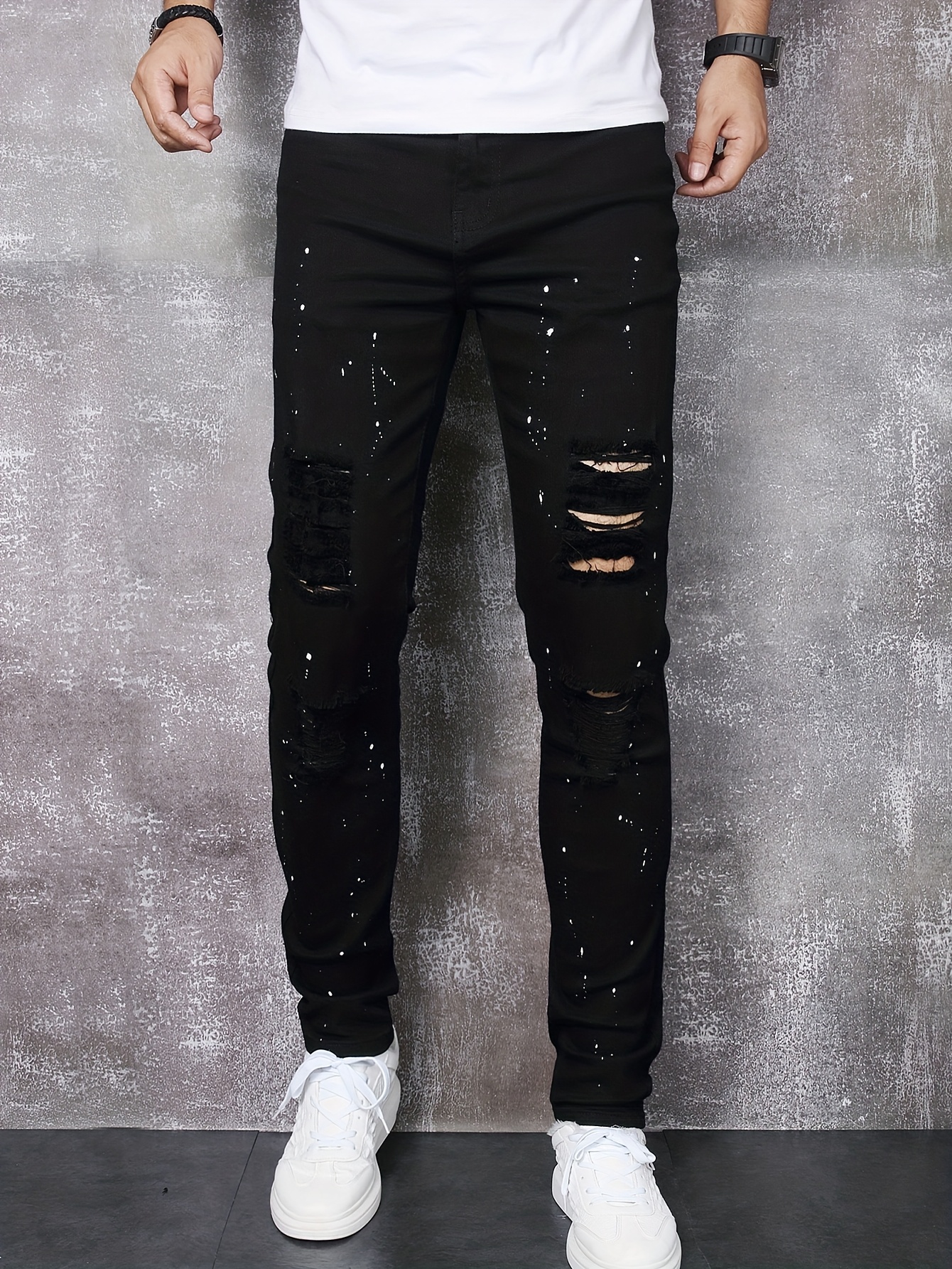 Jeans Strappati Pantaloni In Vernice Neri Jeans Strappati Moda