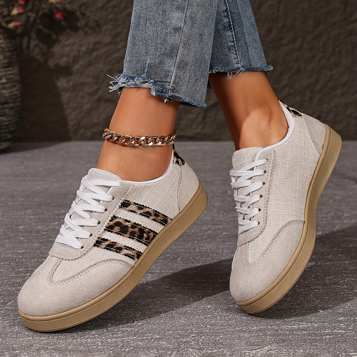 2025   thick soled casual leopard print flat sneakers for women details 3