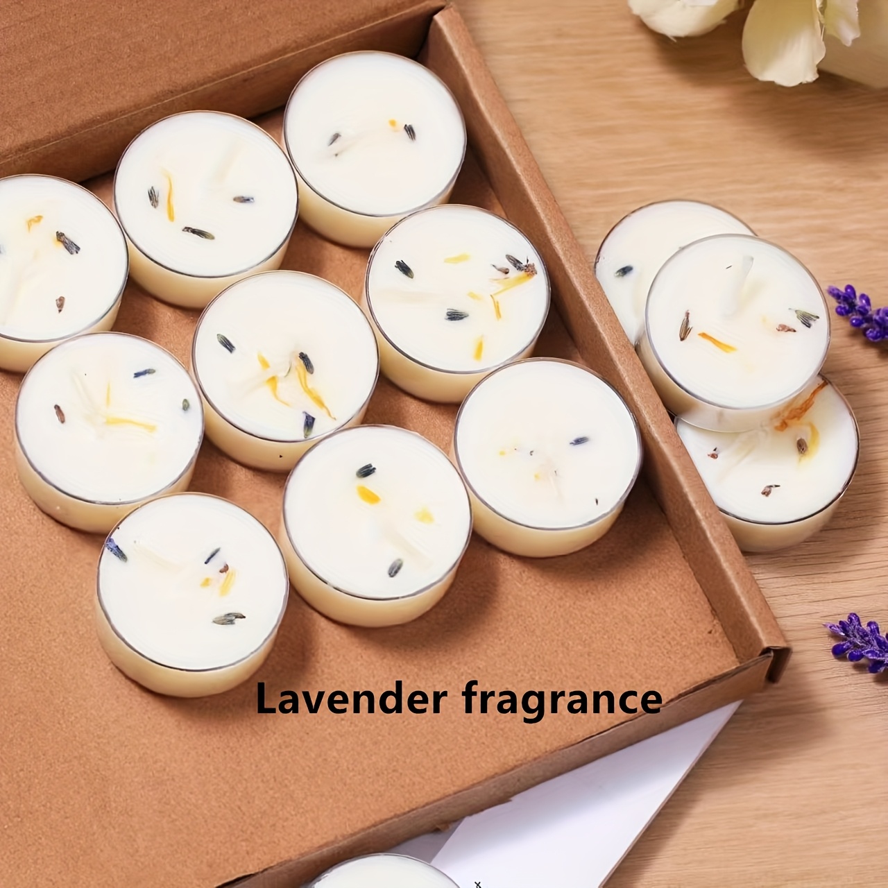 Image of 12pcs Tea Wax Set With Rose And Lavender Aromas, Suitable For Home Decoration, Birthday Parties, Wedding Parties, Valentine's Day And Other Holiday Gatherings, For