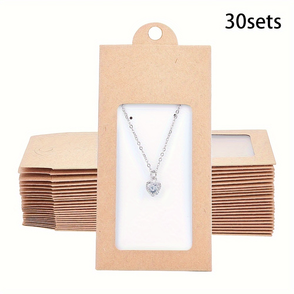 

30-pack Foldable Paper Jewelry Display & Packaging Boxes With Clear Window And Display Card For Wedding Favors And Gifts - Rectangle, Burlywood 15.5x6.7cm