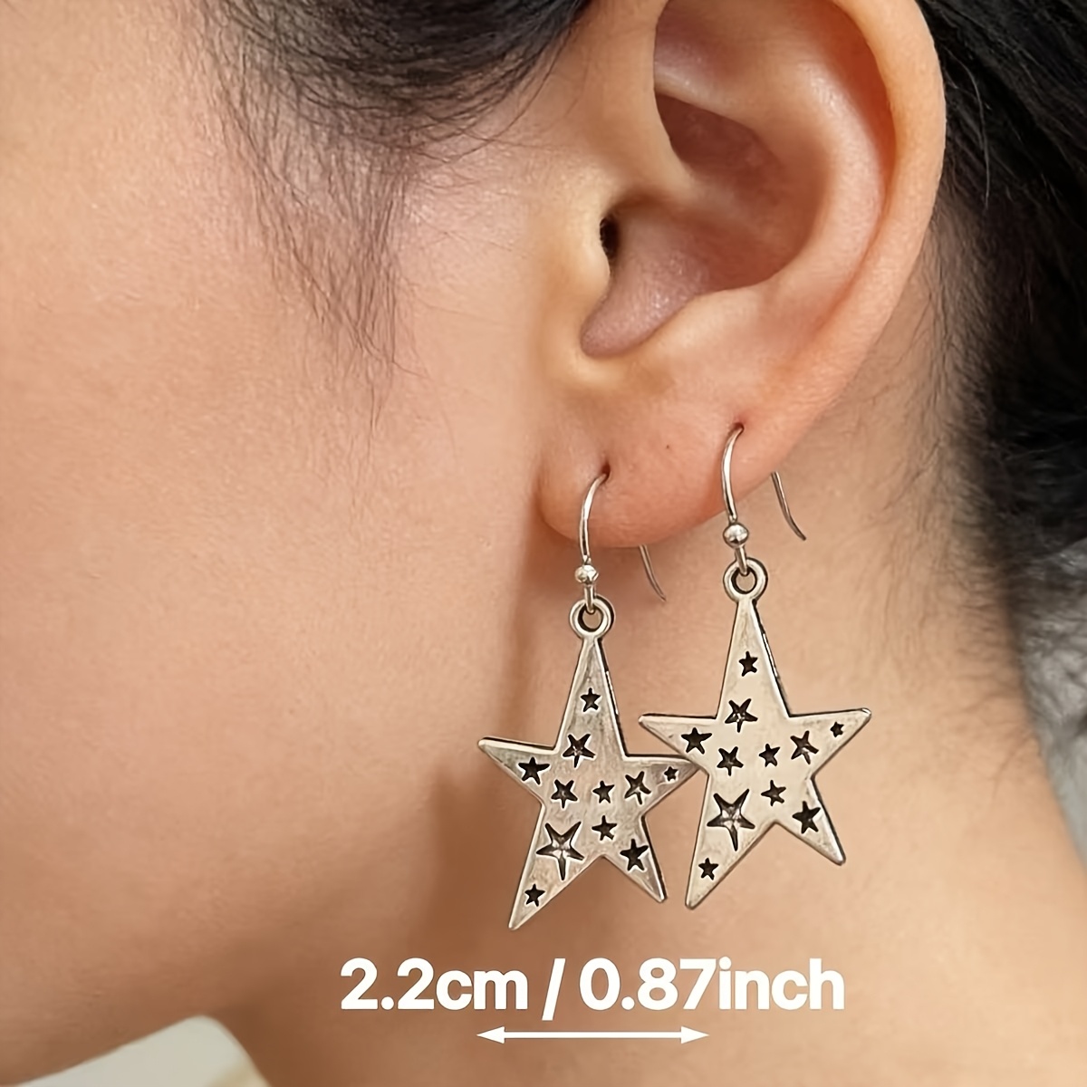 Women's Vintage Distressed Starburst Pentagram Dangle Earrings