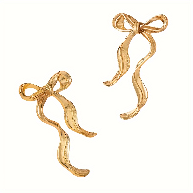Golden Bowknot Drop Earrings Fashionable Dangle Statement Jewelry