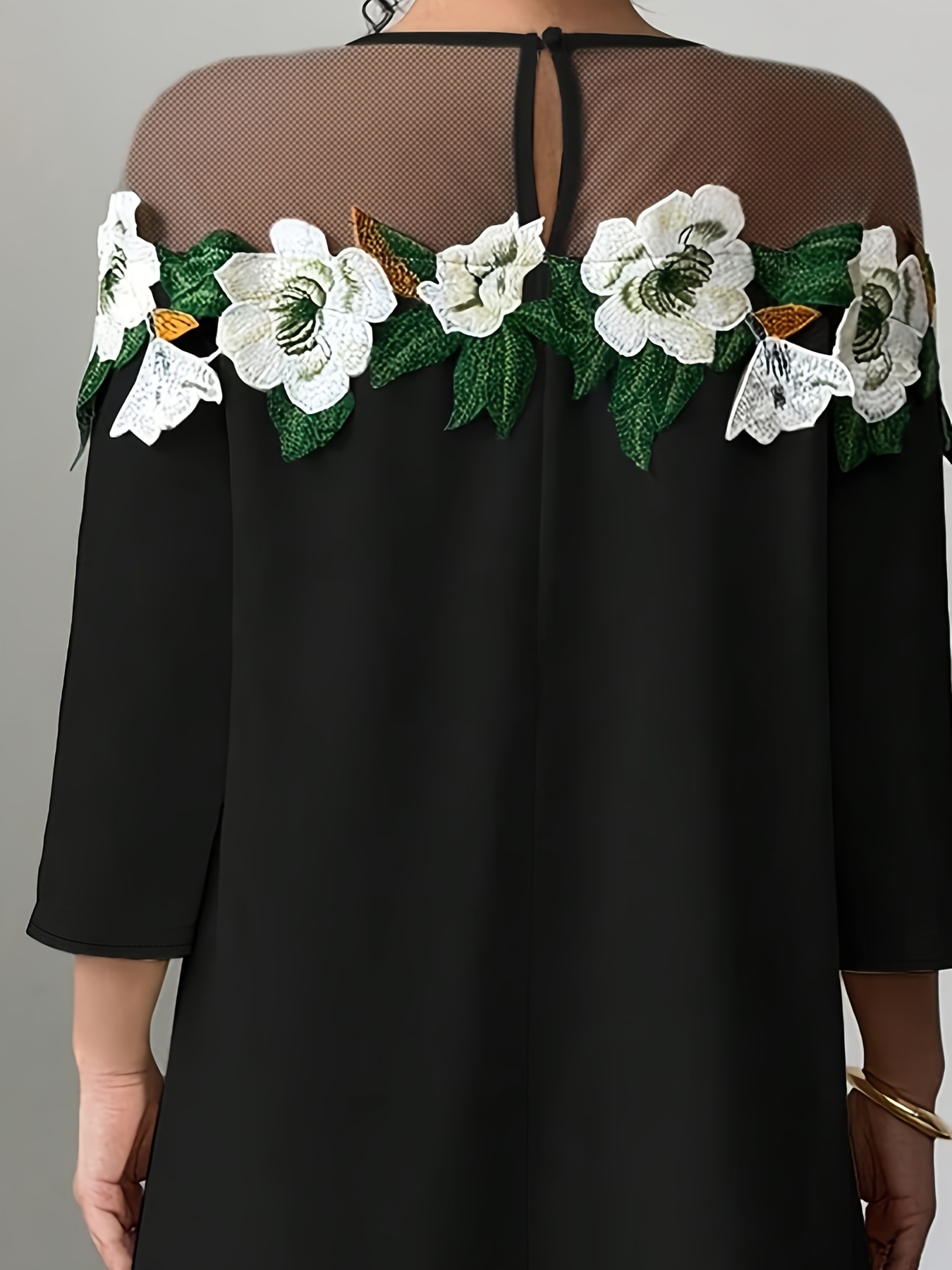slim fit dress slacks Hecate Black Beaded Lace Maxi Dress with 3D Florals main image 1