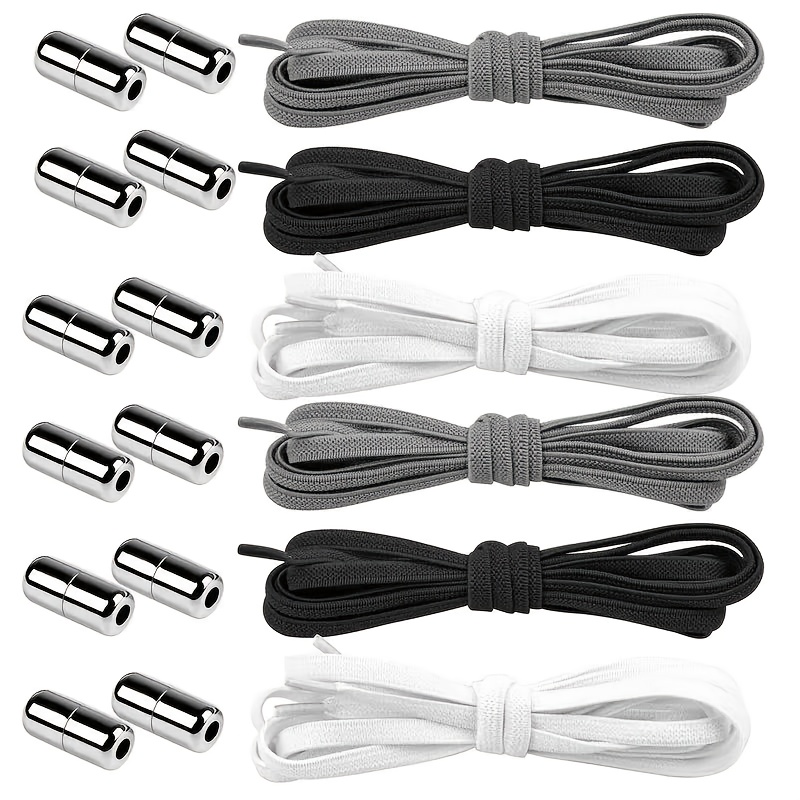 6 Pairs Heavy-Duty Adjustable Elastic No-Tie Shoelaces - One-Touch Locking Mechanism, Sneaker Laces for Running,6 Boots, Dress Shoes - Secure Fit, Tangle-Free, Easy to Use (Compatible with All Sneakers, Boots, Sandals, Slippers) - Ideal for Athletes, Elderly, and People with Limited Dexterity - Metallic Locking System, Smooth Stretchable Material, Durable & Comfortable for All Shoes, Running Shoe Accessories, Tanglefree Design, Reinforced Construction,