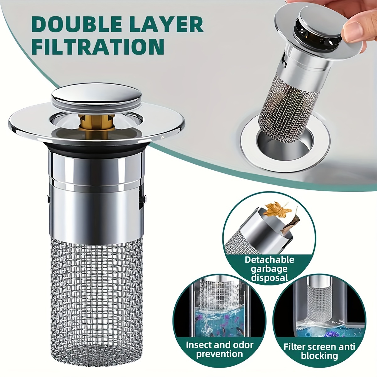 

Stainless Steel Bathroom Sink Stopper With Anti-odor Brass Core - Pop-up Drain Strainer, Fits 1-1.4" Aperture
