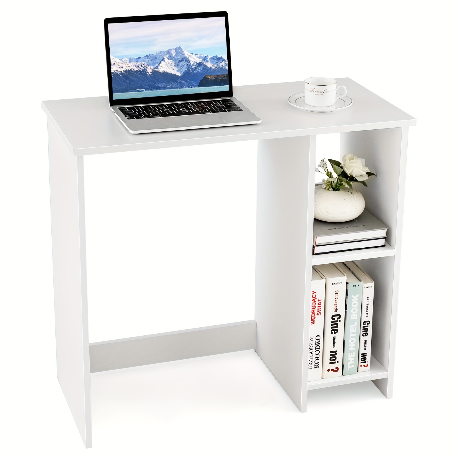 

1pc Modern Wooden Small Computer Desk 31.5" With 2 Storage Compartments, Home Office Study Writing Table, Compact Design For Space-saving, Easy Assembly