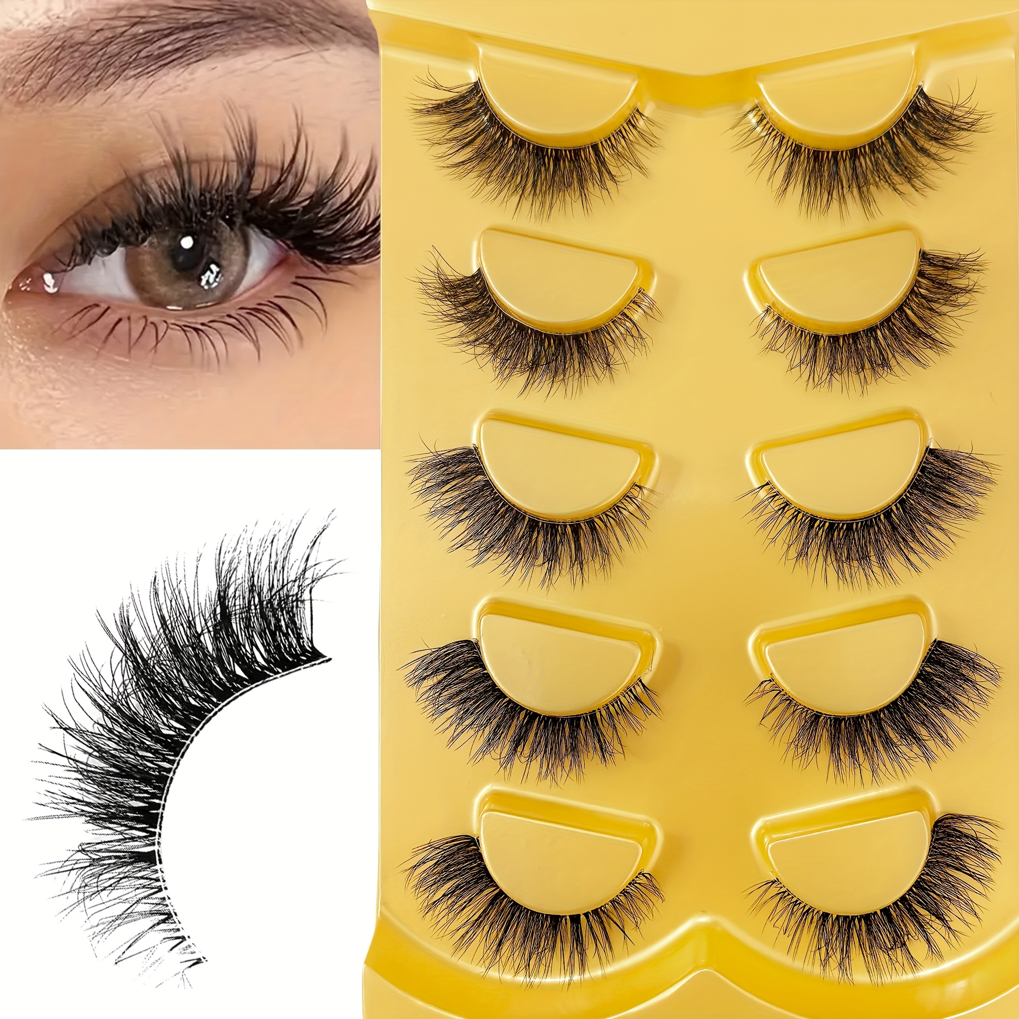 False Eyelashes, 5 Pairs Fluffy Volume Lashes, Thick Full Lashes, Cat Eye Dramatic Style Fake Eyelashes , Cat Eye Lashes For Any Occasion