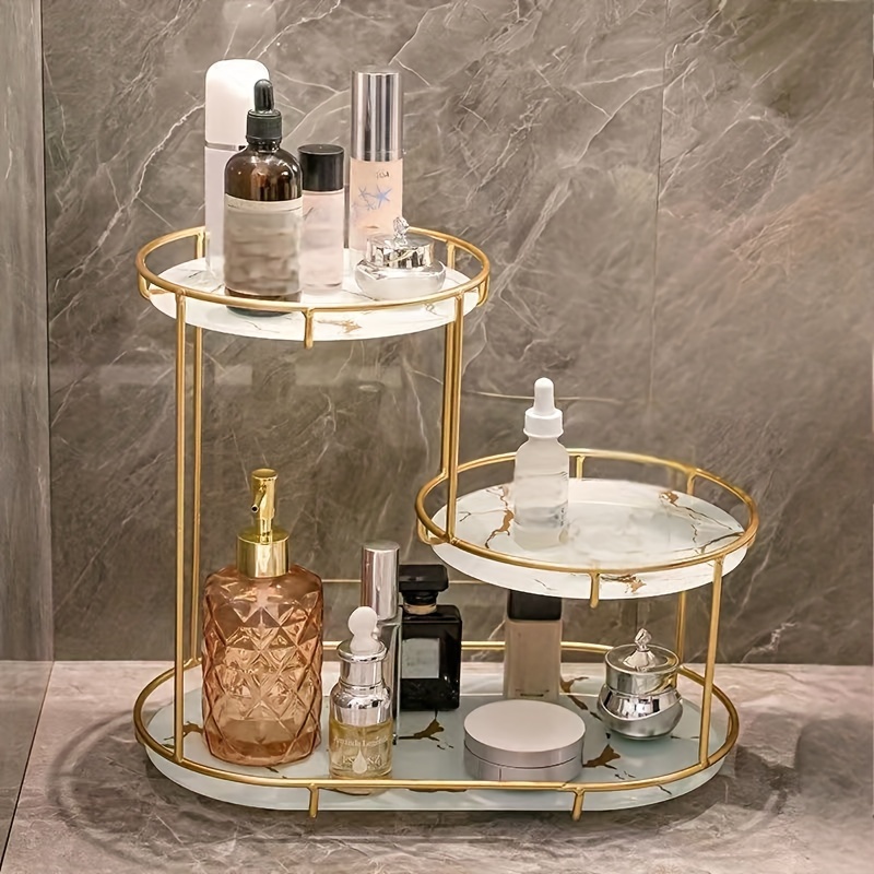 

Elegant 3-tier Stainless Steel Vanity Organizer - Luxury Countertop Cosmetic Storage Rack For Bedroom & Dorm