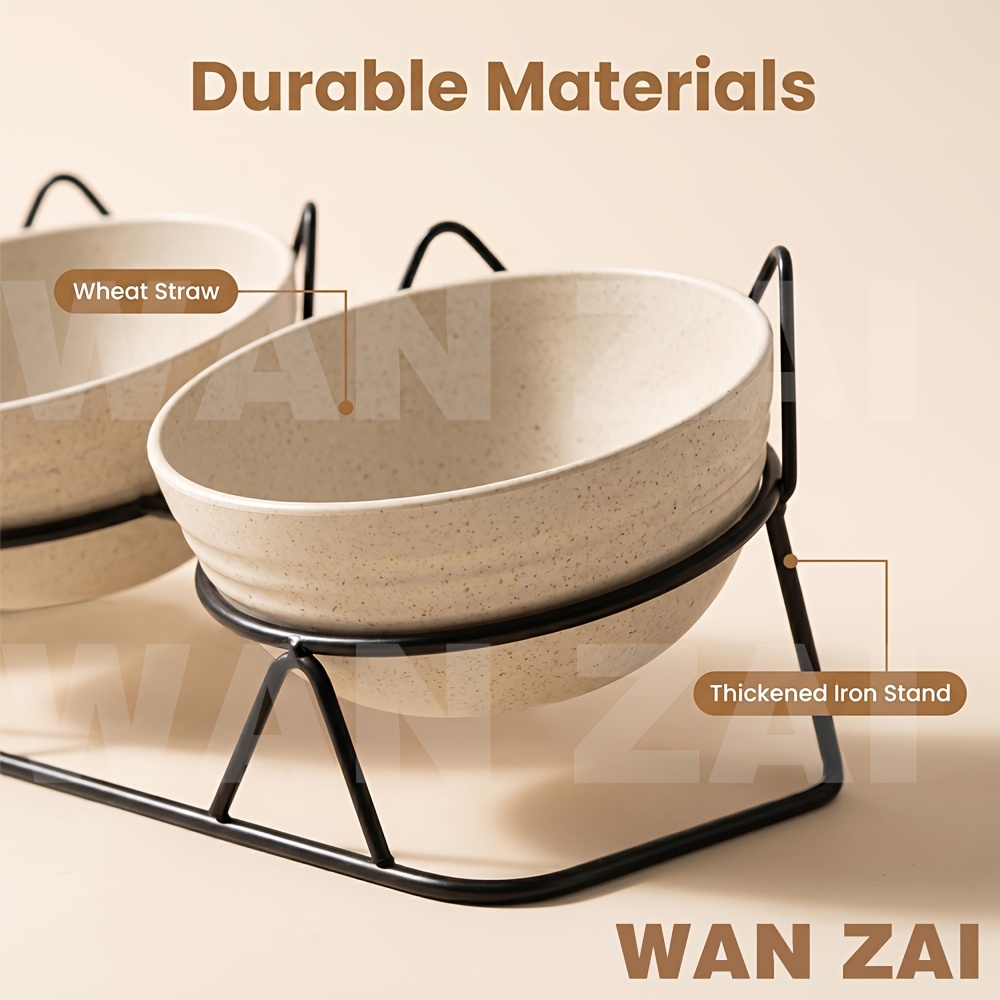 3pcs wheat straw bowls   tilted elevated cat bowls   color high   three bowl feeder anti vomiting neck protection non slip bracket   to clean large capacity multi     Product details 2
