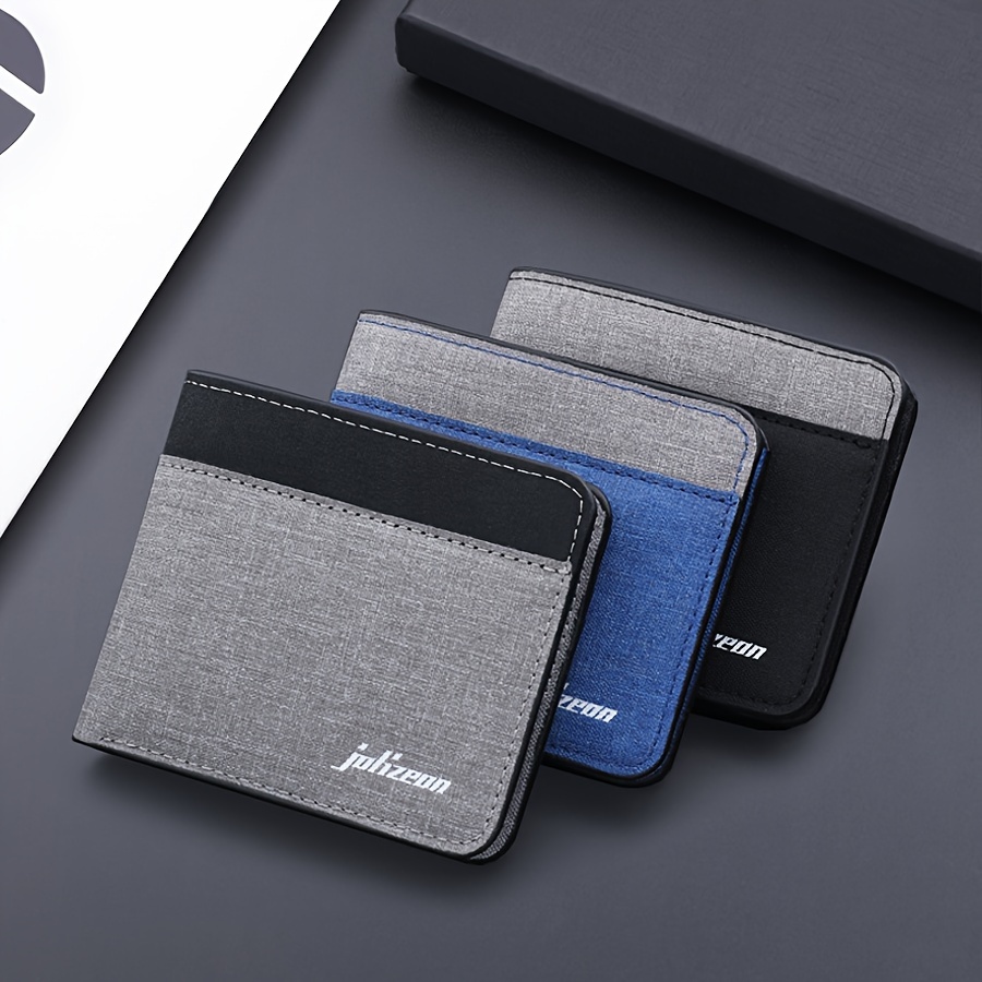 

Men's Slim Bifold Wallet - Multi-card Holder With Cash Slot, Denim & Leather Patchwork, Coin Purse In Black, Blue, Gray - Oxford Material For Use, Small Wallet