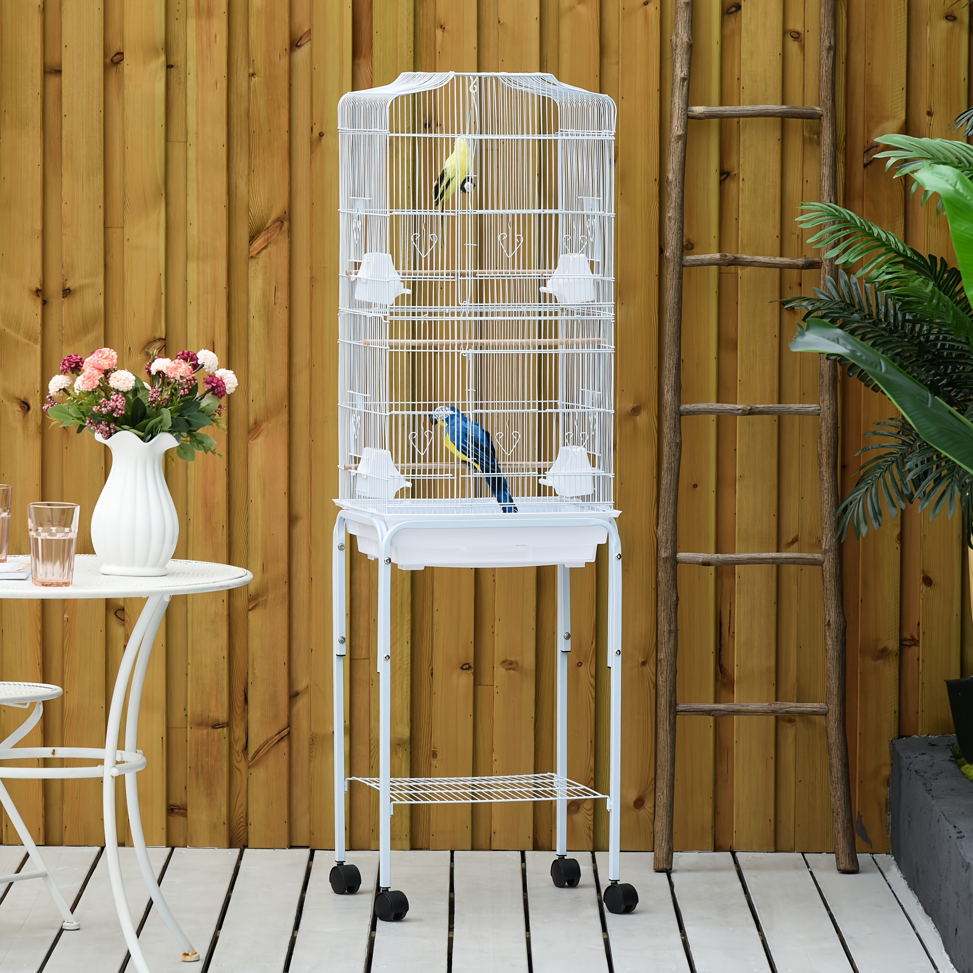 TEMU de démarrage de cage à oiseaux d'intérieur PawHut 60" en support roulant détachable, de rangement et accessoires, , blanc