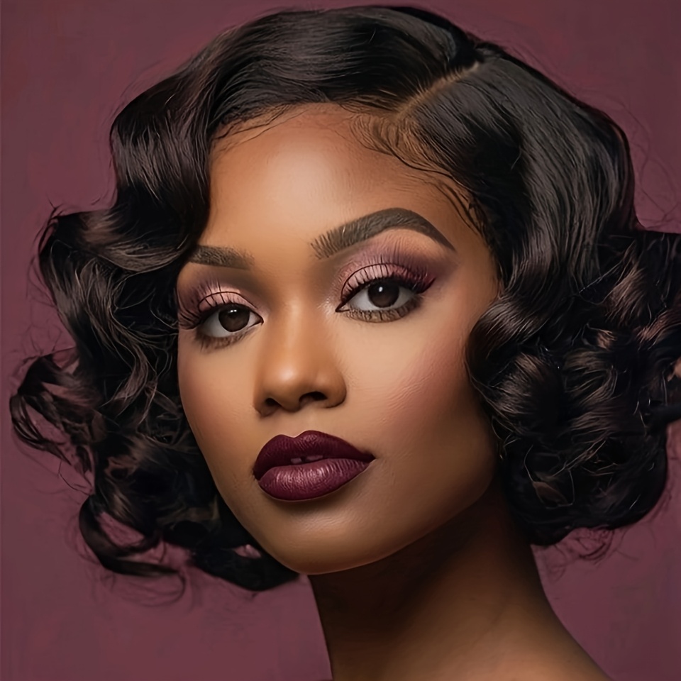 TEMU Brazilian Human Hair Wig Stylish Women's 150% Density 13x4 Lace Front Short Bob Wig With Bouncy Curly Texture, Natural Look, No Glue/lace Tape