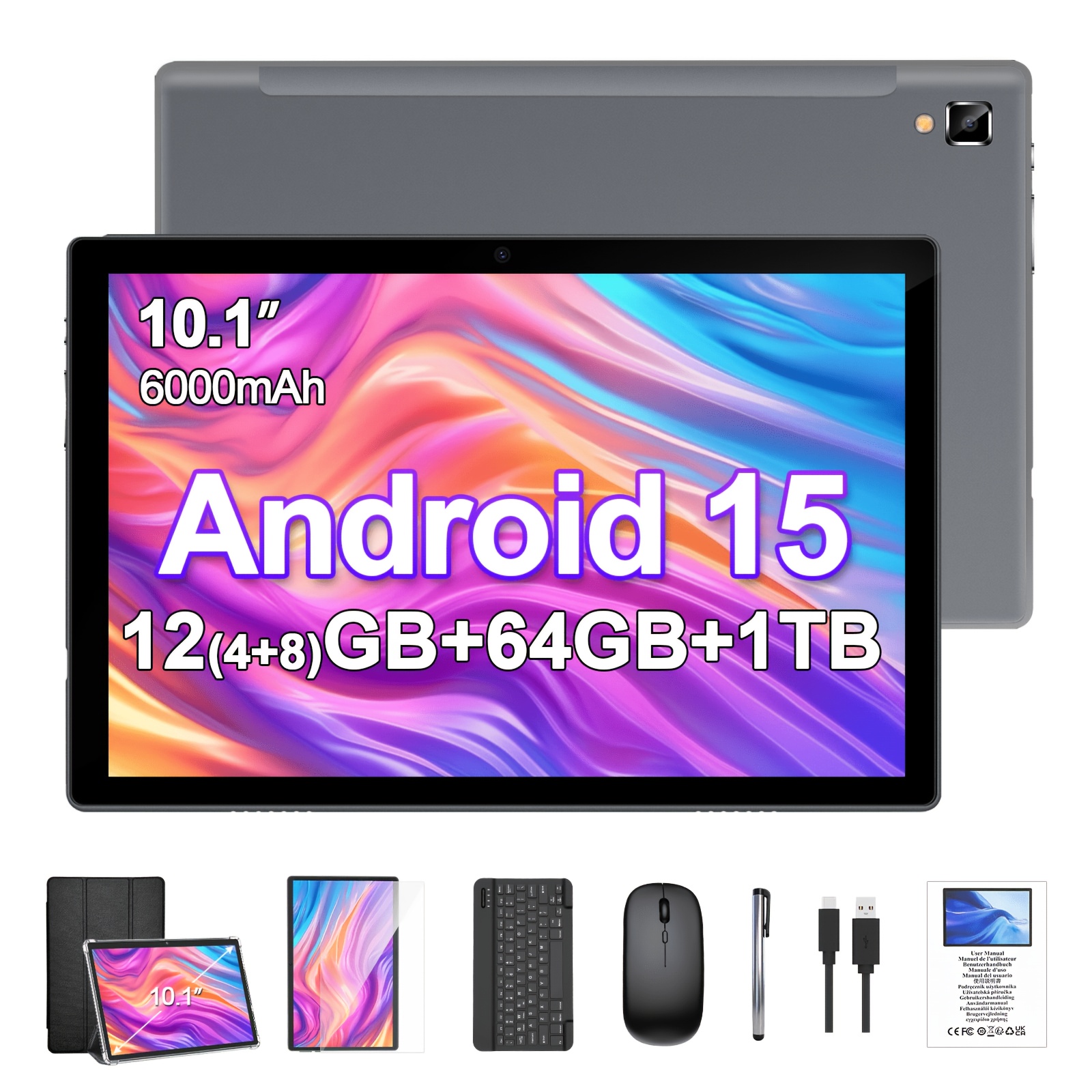 Tablični računalnik 15, 12 (4GB+8GB) RAM, 64GB ROM, 10,1-palčni LED zaslon, 6000 mAh, dve opcionalni različici: [Tablični računalnik s