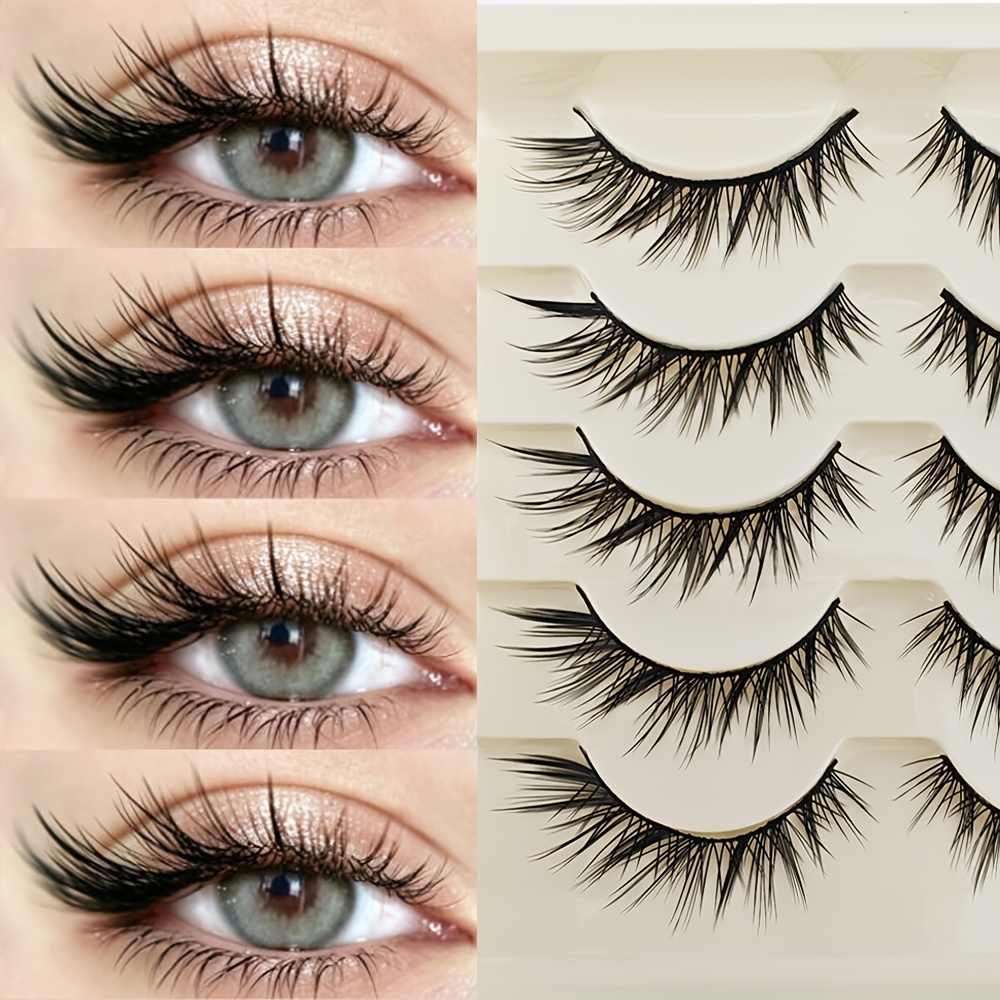 TEMU Manga Lashes Spiky False Eyelashes Anime Lashes Strips Fairy Look () | 5 Pairs 8-14mm Fake Eyelashes C Cat Eye Lashes Doll Eye Effect For Wet