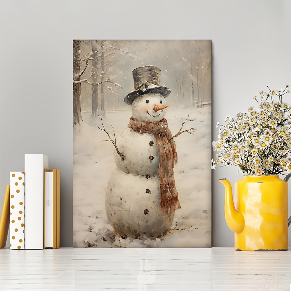 

Vintage Snowman Canvas - Christmas Decor For Home, Gift, Easy To Hang