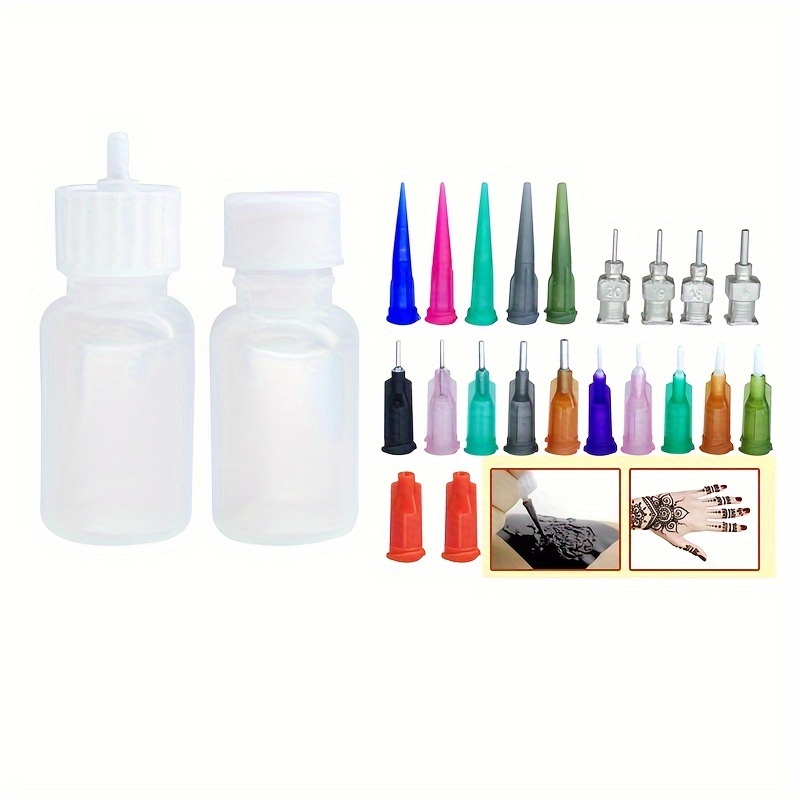 

2-bottle Henna Kit Applicator - 19 Nozzles, Drawing Tool For Women And Men, Handy Paste Making Tool