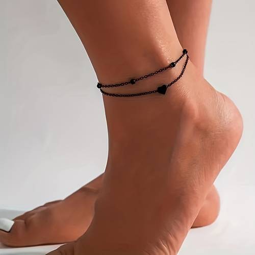 2pcs set black shaped anklet set versatile for daily and party occasions fit