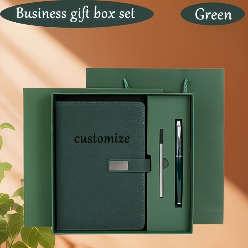 Customizable A5 Notebook Set with Blue Leather Cover, 200 Pages, Magnetic Closure - Ideal for Business, Graduation, and Teacher Gifts - Includes Pen and Ruler, Office Supplies | Customizable Notebook | Durable Writing Instrument, Notebook for