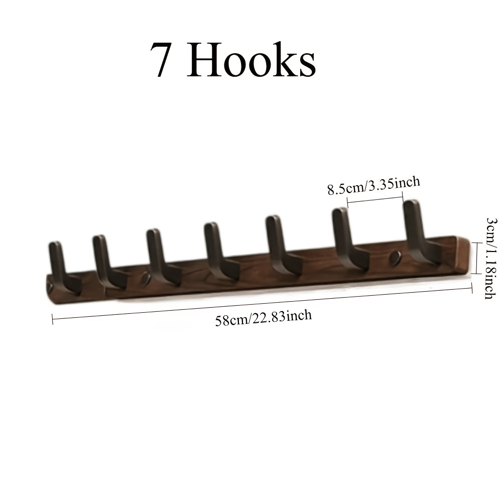 TEMU 7-hook And 8-hook Options, Minimalist Wooden Wall-mounted Hook Rack With Sturdy Black , Stylish Wall Hanger Organizer For Coats, Bags, And