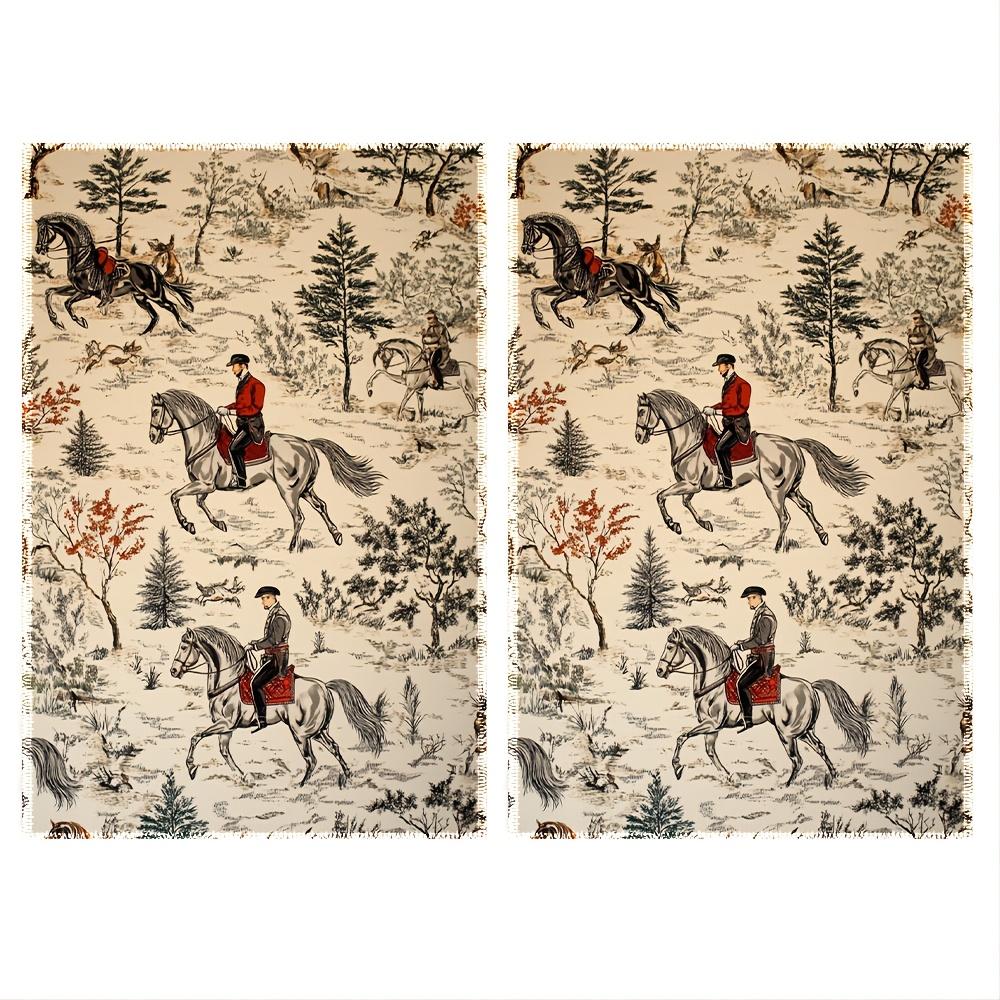 

2pcs Vintage Horse & Hunting Kitchen Towels - 16x24" Decorative Dish Cloths, Fade-resistant Polyester, Cooking, Baking, And Housewarming Gifts, Best For Christmas