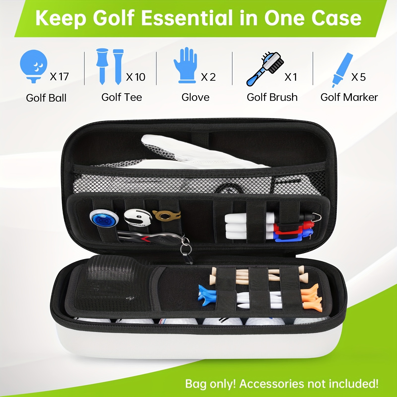1pc golf glove holder with removable golf glove shaper with 2 dividers for balls golf tees divot tools storage golf gifts for men bag only nou included accessories details 1