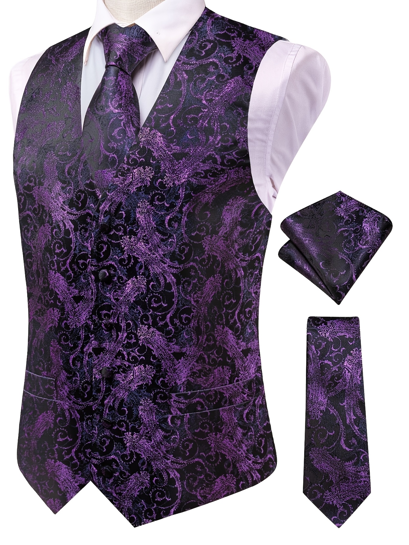 stylish mens wedding party suit vest set with tie handkerchief cufflinks