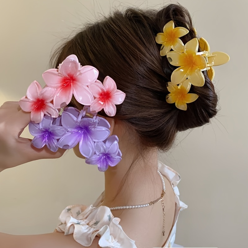 

5pcs Elegant Floral Hair Claws Set, Plastic Big Flower Hair Clips, Bright And Matte Colors, Cute Homecoming Accessory For