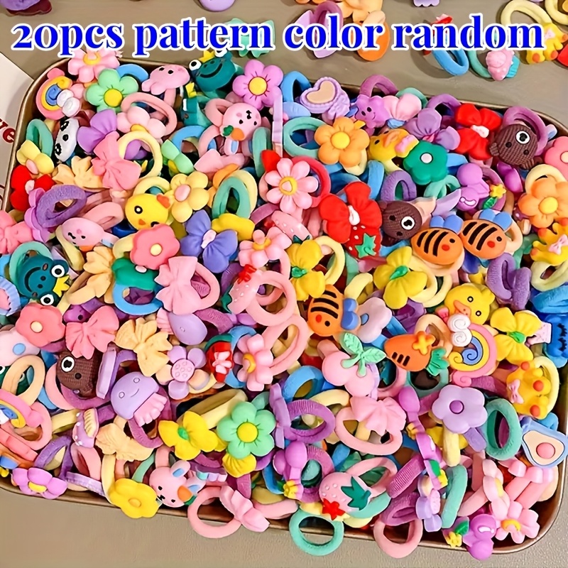 TEMU /50pcs S' Hair Ties, Cartoon Fruits, Vegetables, Animals, Flowers, Bow Knots, Hair Accessories For S