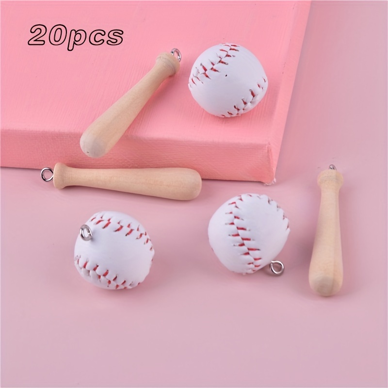 

20pcs/10 Sets Sports Theme Simulation Miniature Wooden Baseball Bat, Three-dimensional Miniature Baseball Decorative Pendant, Diy Earrings, Key Chain, Bag Pendant Parts, Jewelry Making Supplies