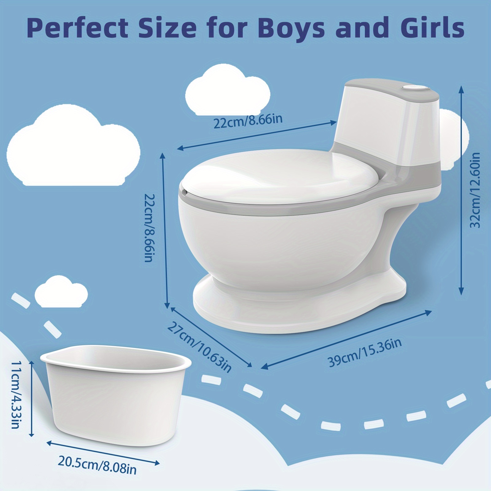 Veliki WC za djecu s dječjim WC sjedalom i poklopcem - Realistični WC za dječake i djevojčice, mekani i izdržljivi plastični WC za samostalno učenje korištenja WC-a, roza/za dječake i djevojčice 3+ godine