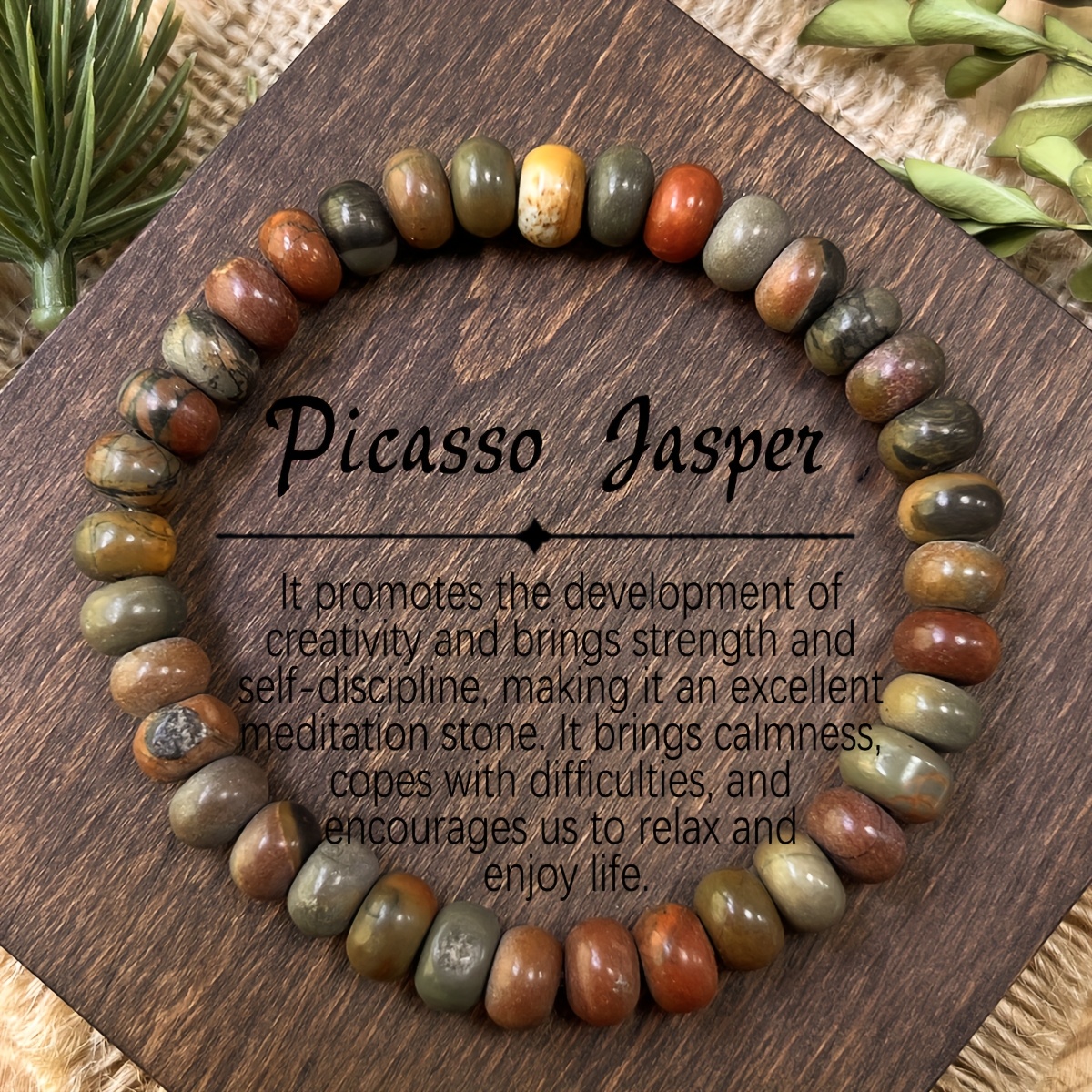TEMU Picasso Bracelet That Inner, Featuring Round-cut Natural Picasso Beads. It Promotes Relaxation With Its Vintage Design, Making It A Perfect