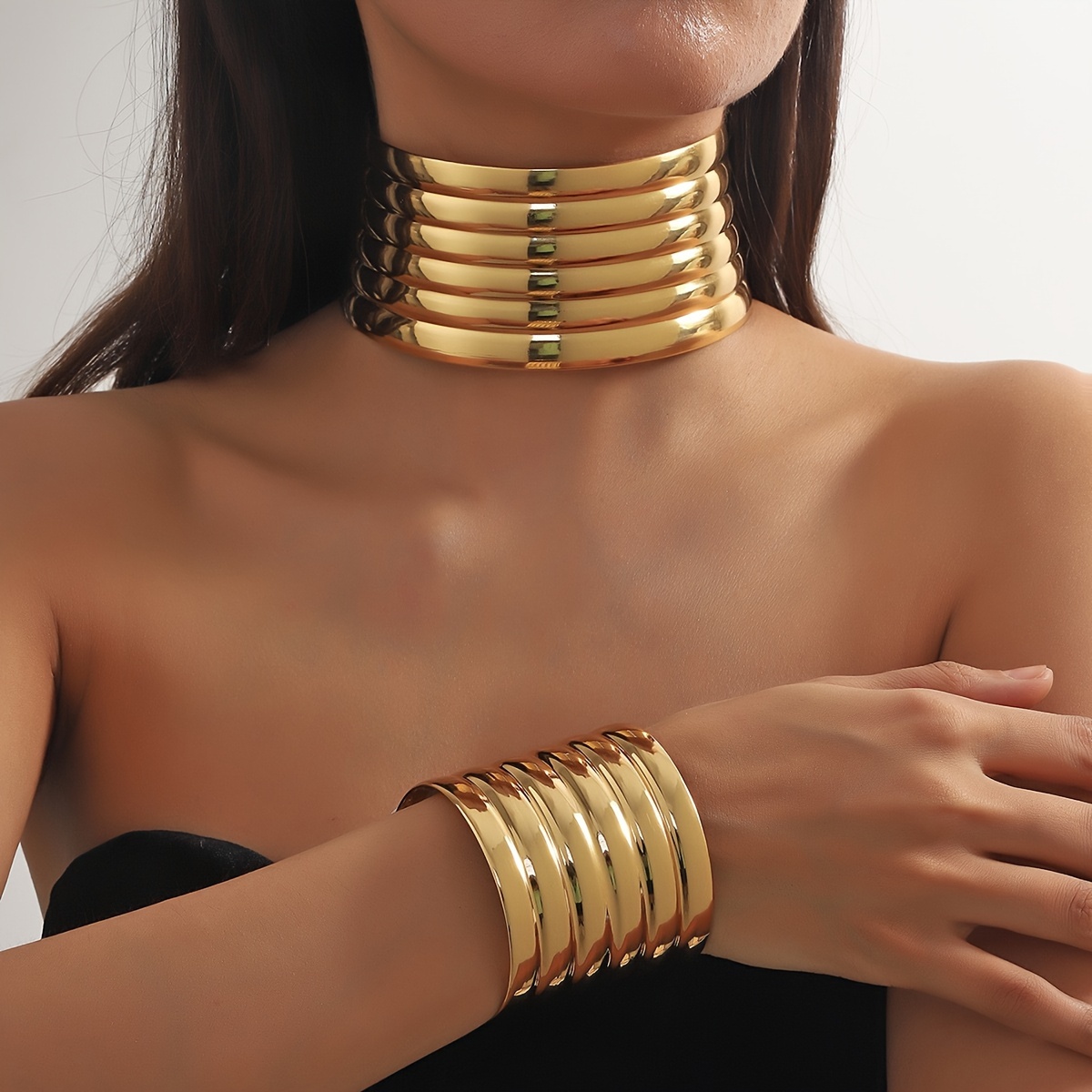 

Bold African Tribal-inspired Geometric Choker Necklace - Wide, Exaggerated Piece For Women | Parties & Events