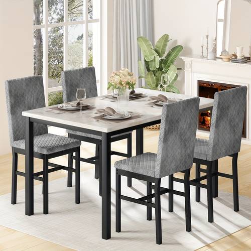 dining table set for 4 faux marble small dining room table set for 4 modern upholstered pu leather chairs