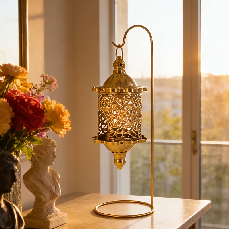 Image of 1pc Vintage Hollow Candle Lantern With Stand, Hollow-out Tealight Candle Holder For Home Decor, Wedding & Party Decor For Living Room & Bedroom, Christmas, Halloween