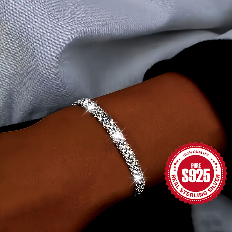 

Sparkling 925 Sterling Silver Hypoallergenic Bracelet Elegant Luxury Style For Women Banquet Hand Accessories