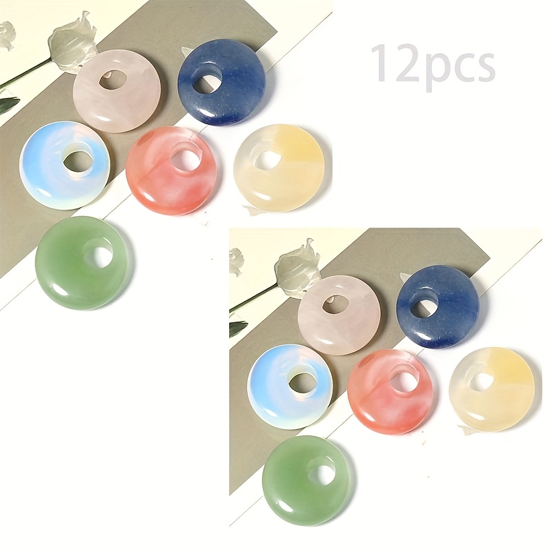 TEMU 6/12pcs 21mm Quartz Aventurine Stone Donuts Pendant Side Hole Large Hole Circle For Jewelry Pendant Necklace Making