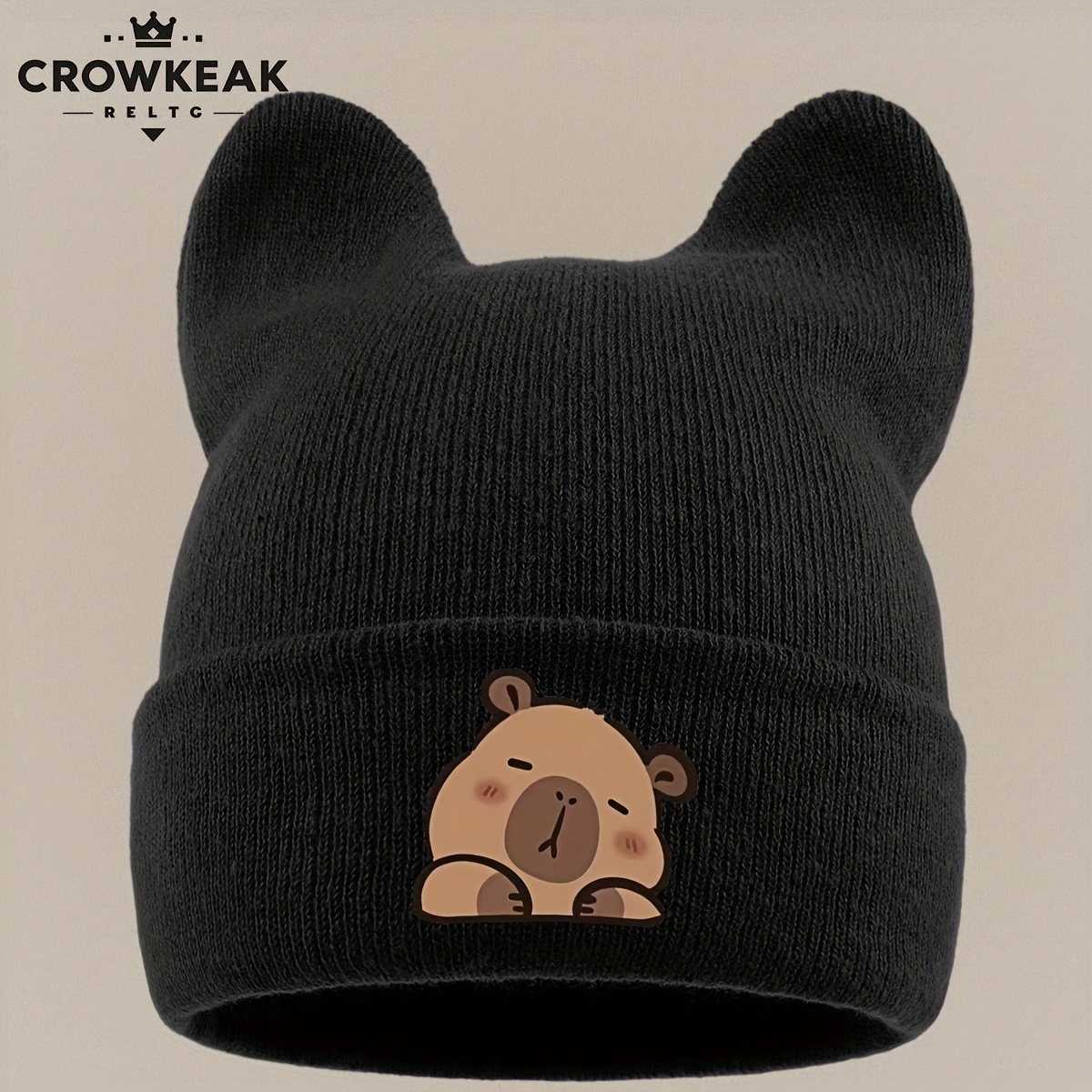 TEMU Un bonnet ludique avec un imprimé de capybara incliné, parfait pour se chauffer en hiver avec des rabats d'oreilles. Il un bonnet style pour et