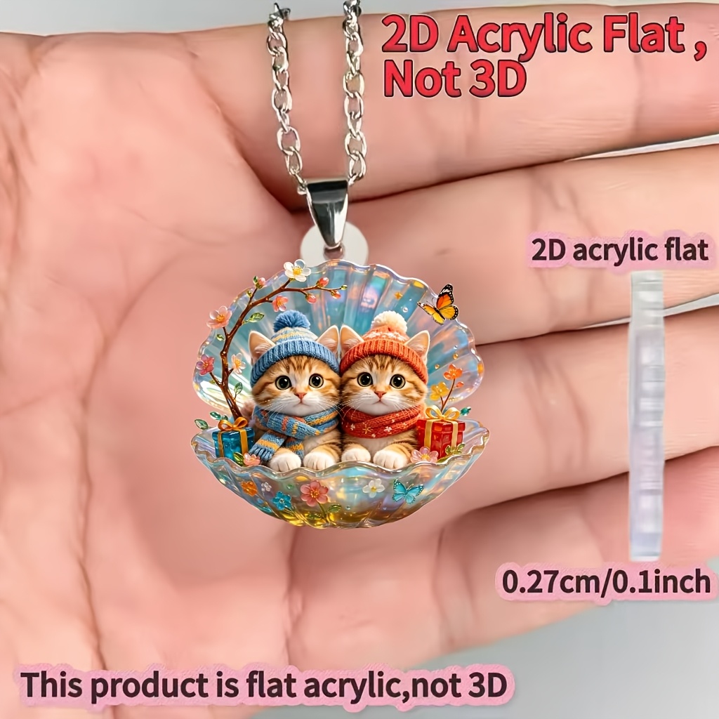 2pc Cute Kitten Patterns Chain Pendant Necklace