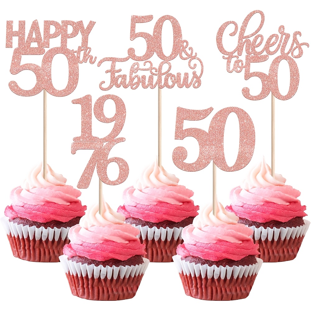 Image of 10pcs Happy 50th Birthday Cupcake Toppers | 50 Fabulous Fifty Cupcake Picks Cheers To 50 Years Party Decorations For 50th Birthday Anniversary Party Cake Decorations Supplies, Halloween, Christmas