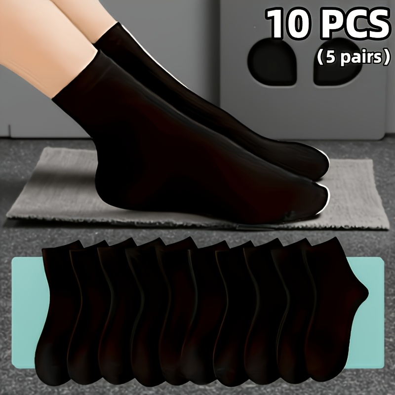TEMU 5-pair Women's Black Sheer Ankle Socks, Lightweight, Breathable, Smooth, High-elasticity, Low-cut, Durable, -resistant, Multi-pair Value Combo