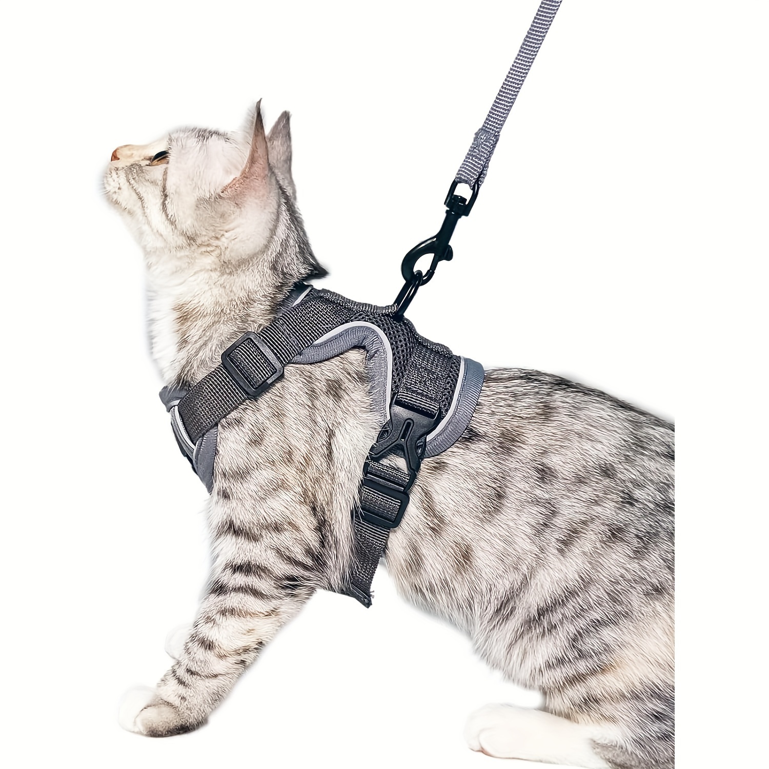 

Escape-proof Tactical Cat Harness With Quick-release Buckles - Extra Large, Striped, Machine Washable, Polyester Material