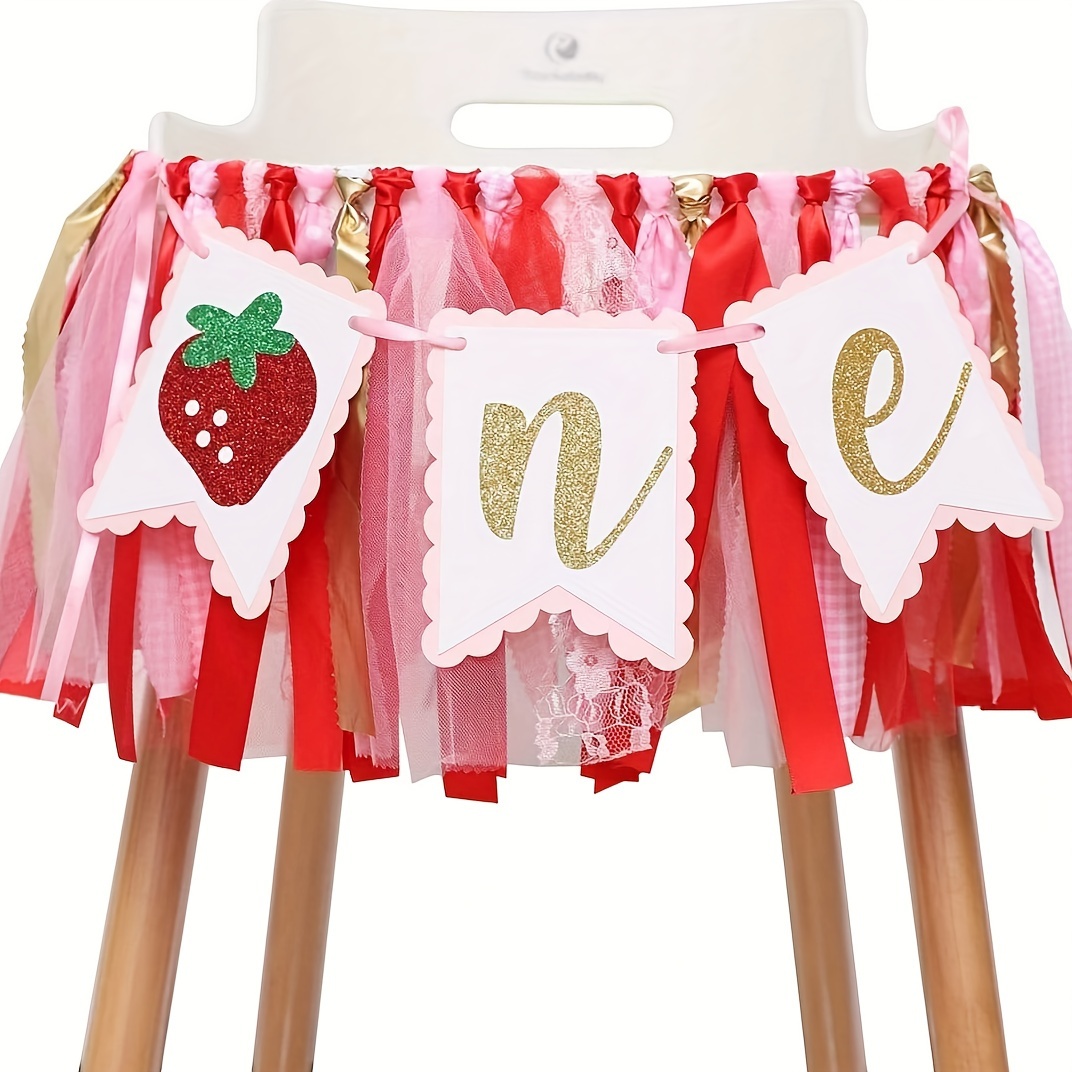 

1pc Berry Strawberry Theme High Chair Banner - Sweet First Birthday Banner - Smash Cake Photo Prop - 1st Birthday Photo Backdrop Decorations - Birthday Souvenir And Gifts